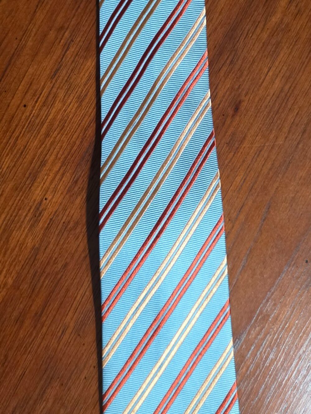 Charvet Place Vendome Paris Silk Tie Sky Blue Orange Gold Stripe France Luxury
